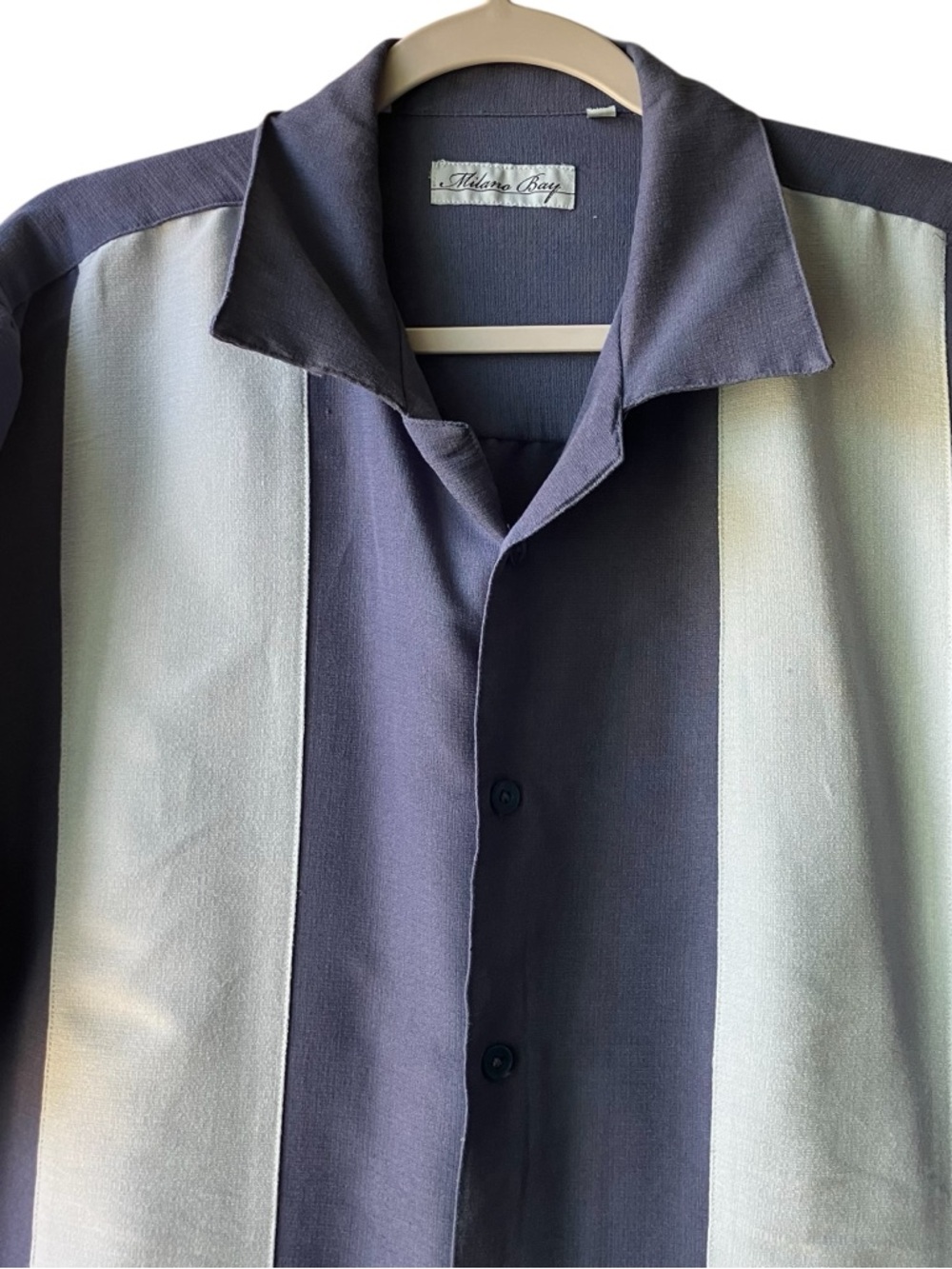 Milano Bay Men’s Navy Blue and Light Blue Short-Sleeve Casual Shirt - Size XXL